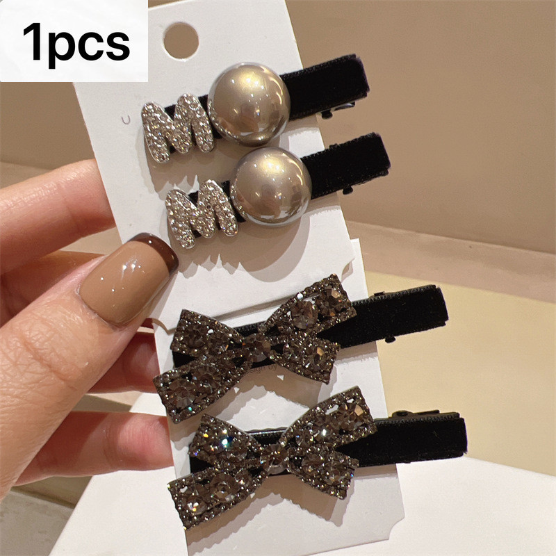 2024 กิ๊บติดผมกํามะหยี่โบว์ Rhinestone สีเทาสไตล์ใหม่ Simple All-Match Duckbill คลิป