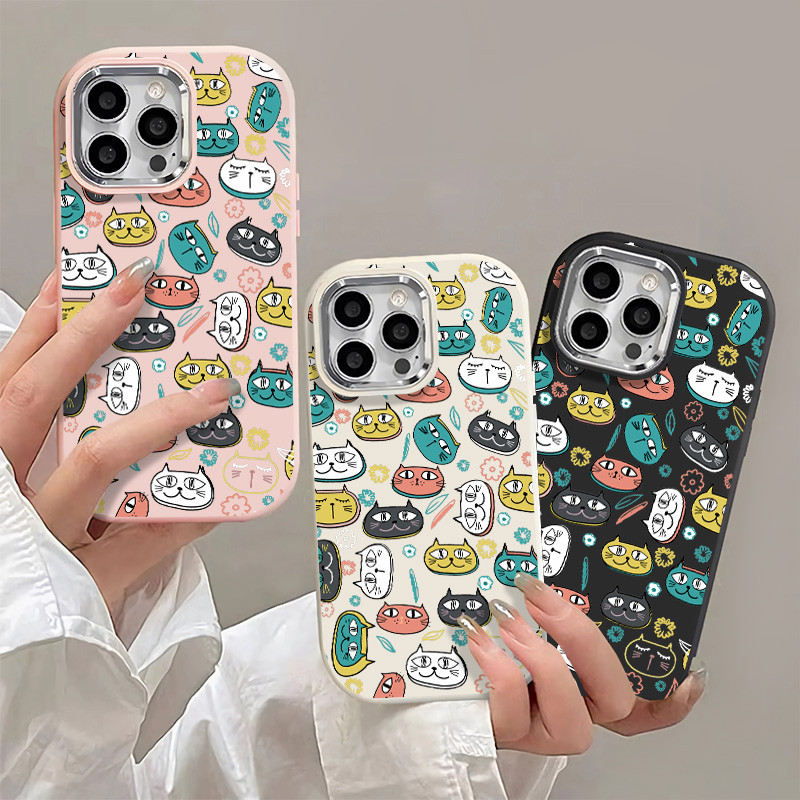 สนุกและน่ารักที่มีสีสันแมวน้อยเคสโทรศัพท์เข้ากันได้สําหรับ ไอโฟน 15โปรแม็กซ์ 13 16มือโปร ป้องกันสิ่งสกปรกทนทาน ไอโฟน14 12 11 มีน้ําค้างแข็ง 7 8บวก รูขนาดใหญ่เต็มแพคเกจกร