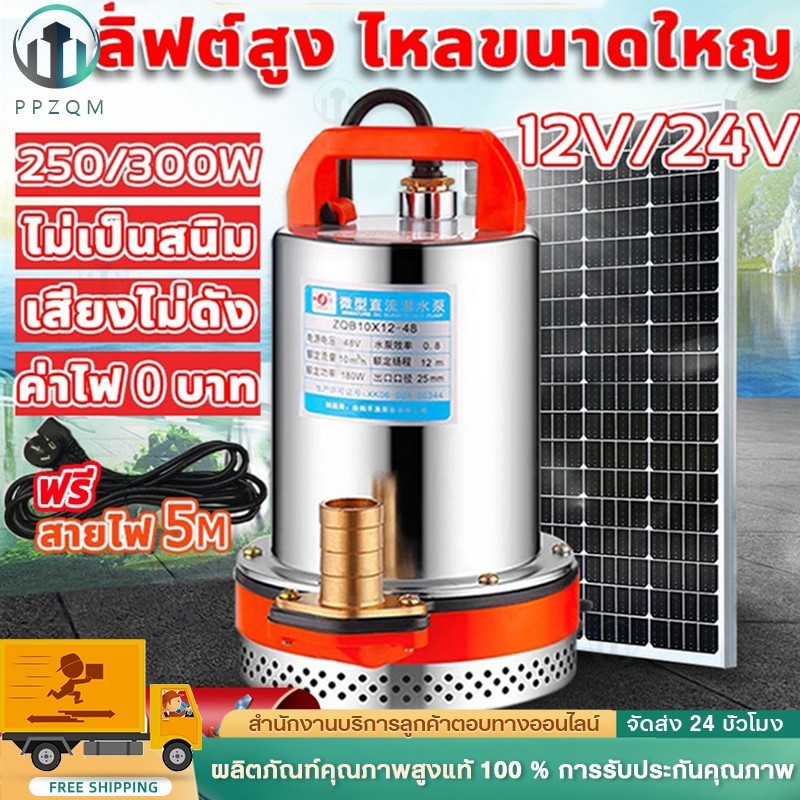 สแตนเลส ปั๊มจุ่ม 1นิ้ว12/24V 300W ไดโว่ เจ้าพระยา แรงดันสู แบตเตอรี่ มอเตอร์ทองแดงแท้ 100%(ไดร์โว่ดูดน้ำ 12v ปั๊มน้ำ