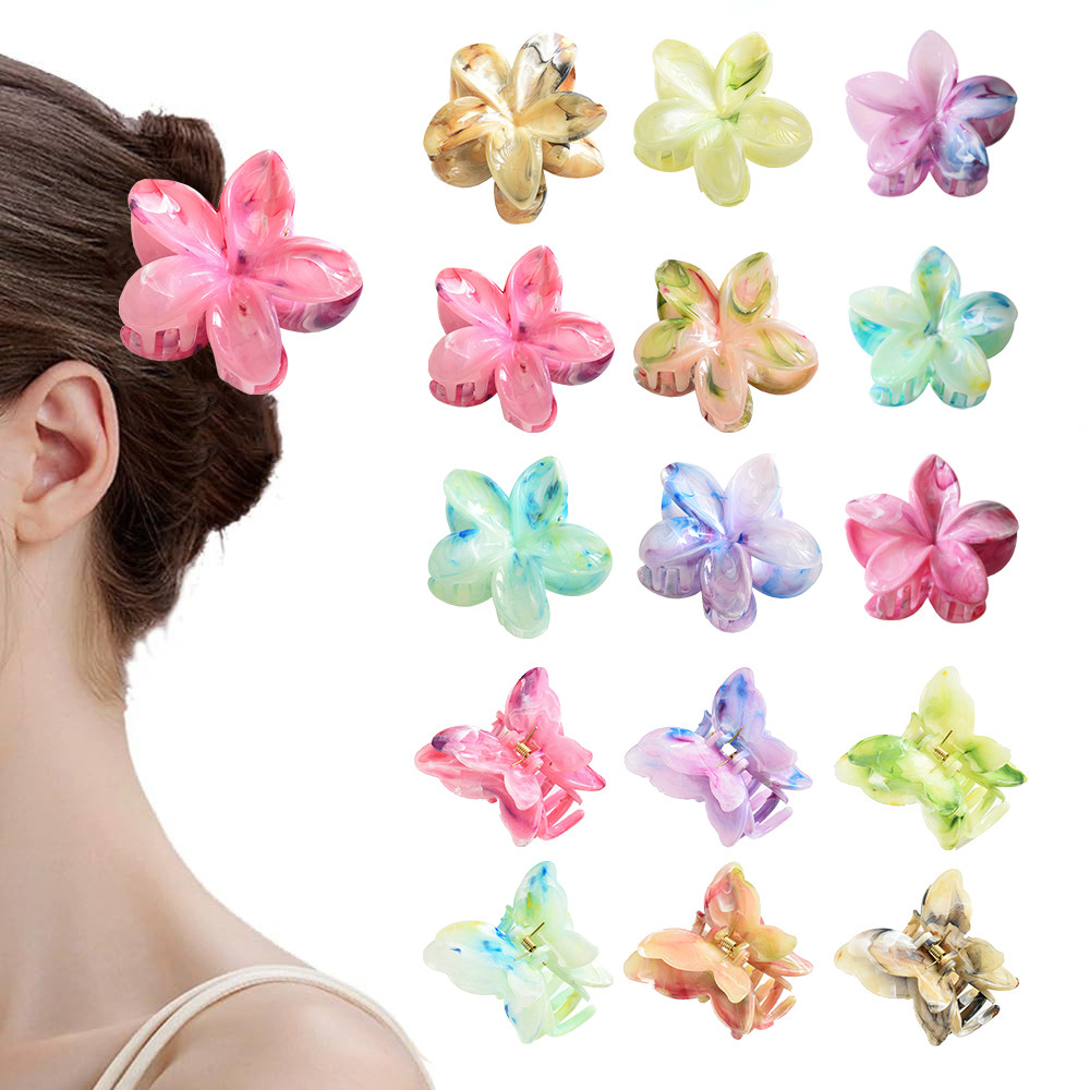 Bauhinia กิ๊บติดผมดอกไม้ไข่ลายหินอ่อนกิ๊บติดผมผู้หญิงด้านหลังศีรษะกิ๊บติดผมคลิปฉลามเครื่องประดับผม