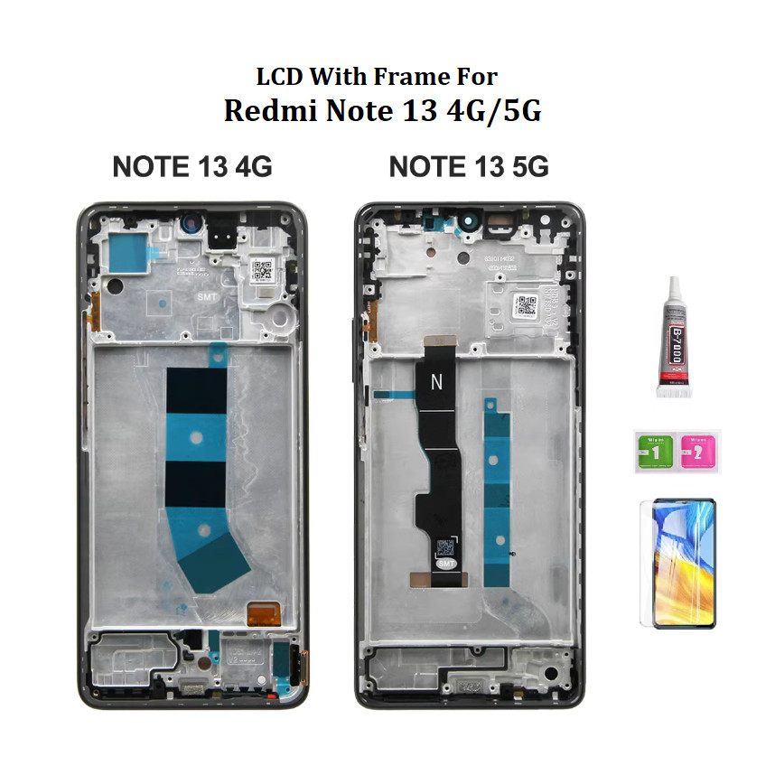 Tft พร้อมกรอบสําหรับ Redmi Note 13 4G 5G จอแสดงผล LCD พร้อมชุดแผงกระจกหน้าจอสัมผัส