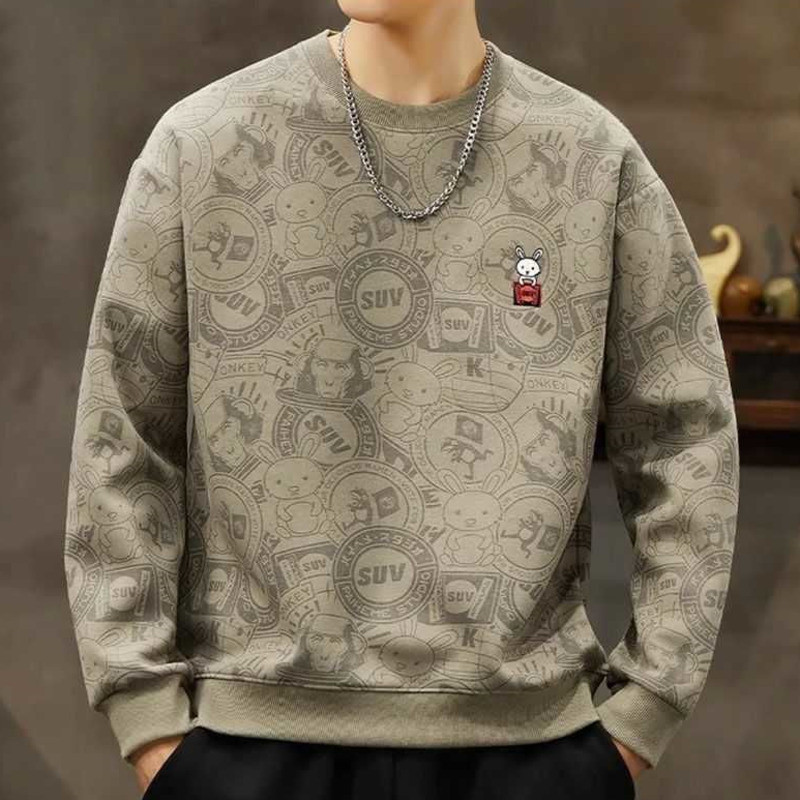 M-4XL แฟชั่นใหม่แขนยาวคอกลมหลวมขนาดบวกเสื้อสเวตเตอร์ลําลองผู้ชาย