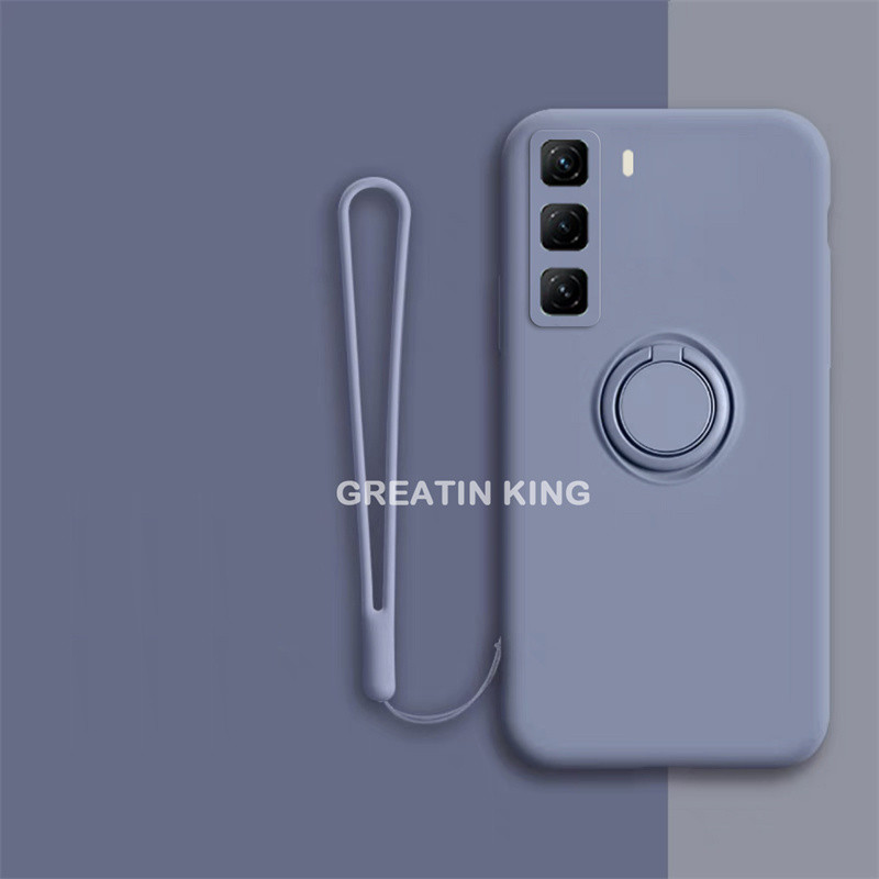 สําหรับ Infinix Hot 50 Pro + X6880 Hot 50 Pro X6881 Hot 50 4G X6882 5G X6720 เคสโทรศัพท์ Soft TPU สีทึบตรงขอบฝาครอบซิลิโคน Lanyard โทรศัพท์วงเล็บ Shell