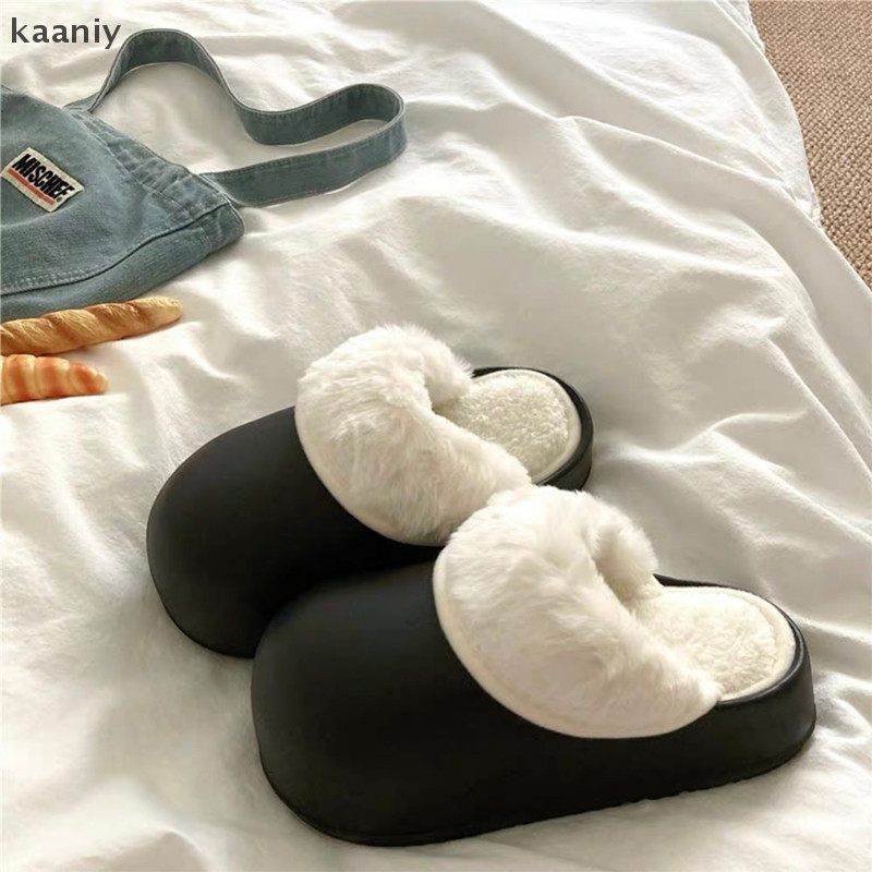 [KAN] ผู้หญิงรองเท้าแตะ Faux Fur Fuzzy น่ารักรองเท้าแตะที่ถอดออกได้ซับรองเท้าแตะส้นห่อหน่วยความจําโฟม Anti-skid Sole Fluffy รองเท้าแตะ FXH