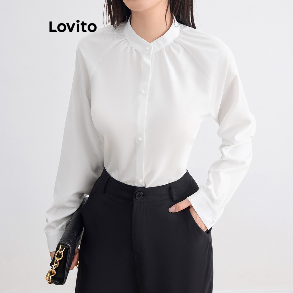 Lovito เสื้อเบลาส์กระดุมธรรมดาสำหรับผู้หญิง L105MD106