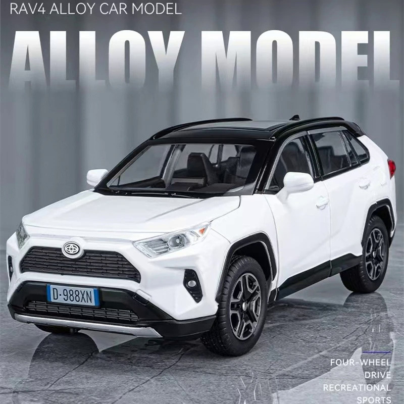 New 1:32 Toyota RAV4 SUV 2023 Alloy Die Cast Toy Car Model Sound and Light Pull Back Children's Toy 