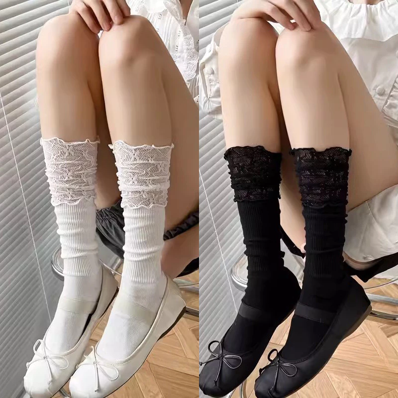 เจเค ลูกไม้ถุงน่องสําหรับผู้หญิงโลลิต้าลูกไม้ฝรั่งเศสเข่าสูงบูตถุงเท้าสาวหวานถุงเท้าผ้าฝ้ายแข็งฤดูใบไม้ผลิฤดูใบไม้ร่วงถุ