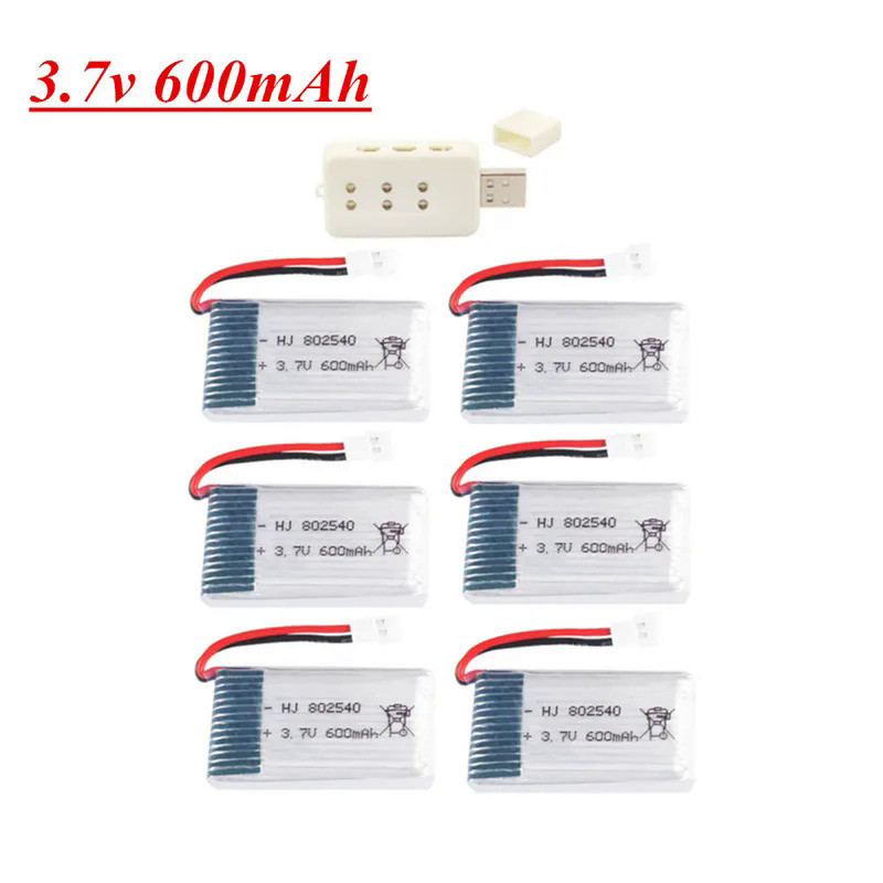 3.7V 600mAh Lipo Battery+6 in 1 charger For SYMA X5C X5C-1 X5 H5C X5SW X6SW H9D H5C Drone 802540 3.7