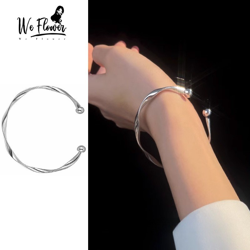 We Flower Minimalism Glossy Silver Mobius กําไลข้อมือเปิดสร้อยข้อมือผู้หญิงหญิงปรับ Twisted Cuff สร้อยข้อมือสายรัดข้อมือเครื่องประดับ