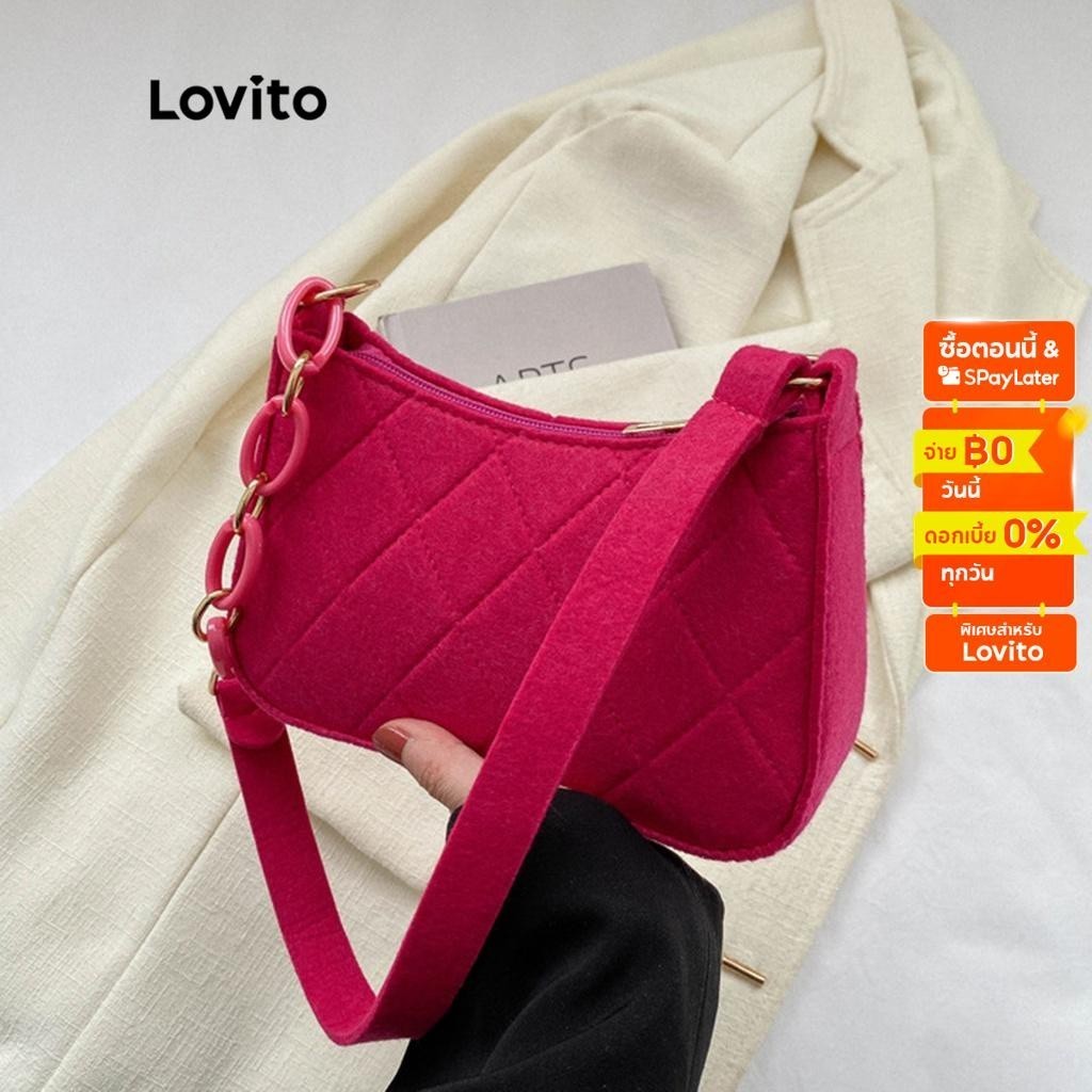 Lovito กระเป๋าสะพายไหล่ลำลอง สีพื้น ขนาดเล็ก สายโซ่ สำหรับผู้หญิง LNA09129 (ชมพูบานเย็น/ดำ)