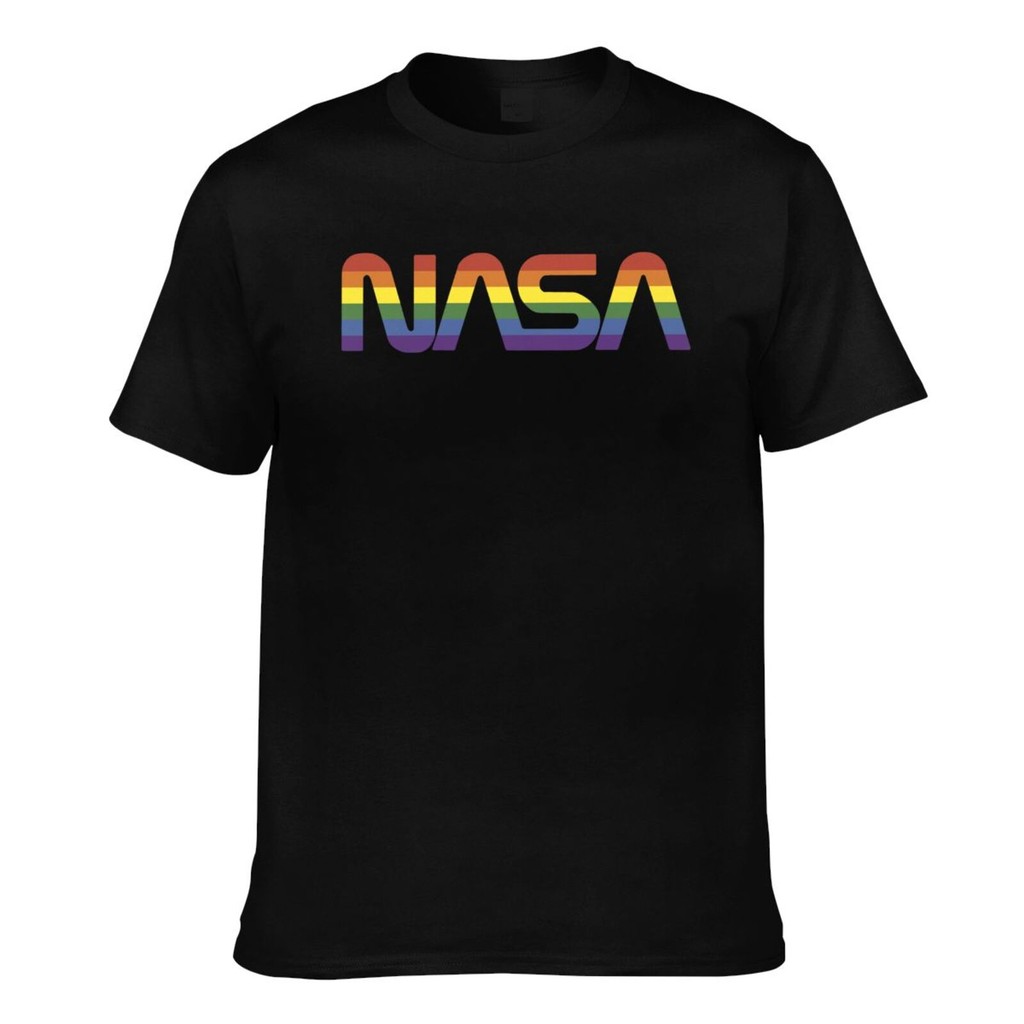 เสื้อยืดผ้าฝ้ายแท้คุณภาพดี Nasa Worm Logo เสื้อยืดลําลองผู้ชาย
