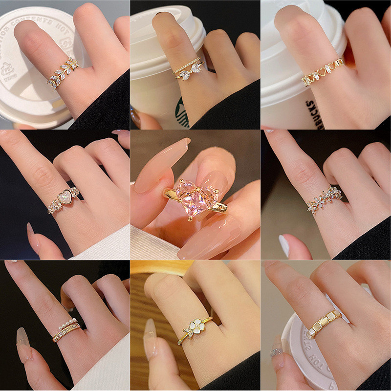 Jushi แหวนมุกหญิง Rretro Niche หรูหราเปิดแหวนนิ้วมือแฟชั่นอุปกรณ์เสริมวินเทจ
