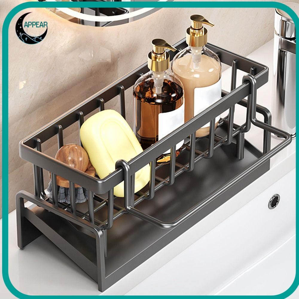 Appear ชั้นเก็บของในครัว, Rag Organizer ABS Self-driing Sink Shelf, Creative ความจุขนาดใหญ่ขนาดใหญ่แบบพกพาผู้ถือฟองน้ําห้องน้ําชั้นวางแชมพู