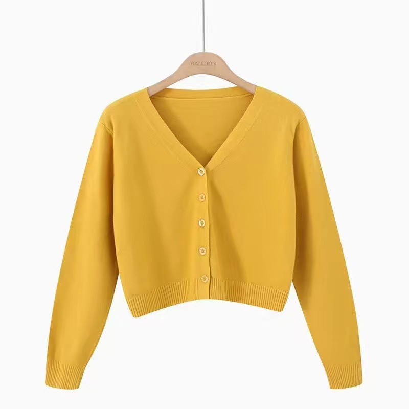 เค เสื้อคาร์ดิแกนถักผู้หญิงสไตล์ใหม่คอวีสไตล์ตะวันตก ผอมลง ดูสั้นแจ็คเก็ตขนาดเล็ก - รูปที่ 4