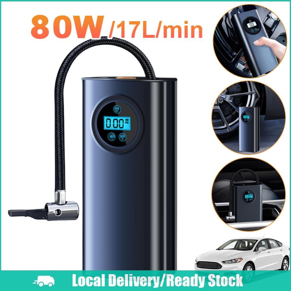 [จัดส่งในพื้นที่] เครื่องอัดอากาศไฟฟ้าแบบชาร์จ 1800มะห์ เครื่องเติมลมยางพร้อมเครื่องวัดความดันดิจิตอลปั๊มลมขนาดเล็กสําหรับรถมอเตอร์ไซด์จักรยานอัตโ