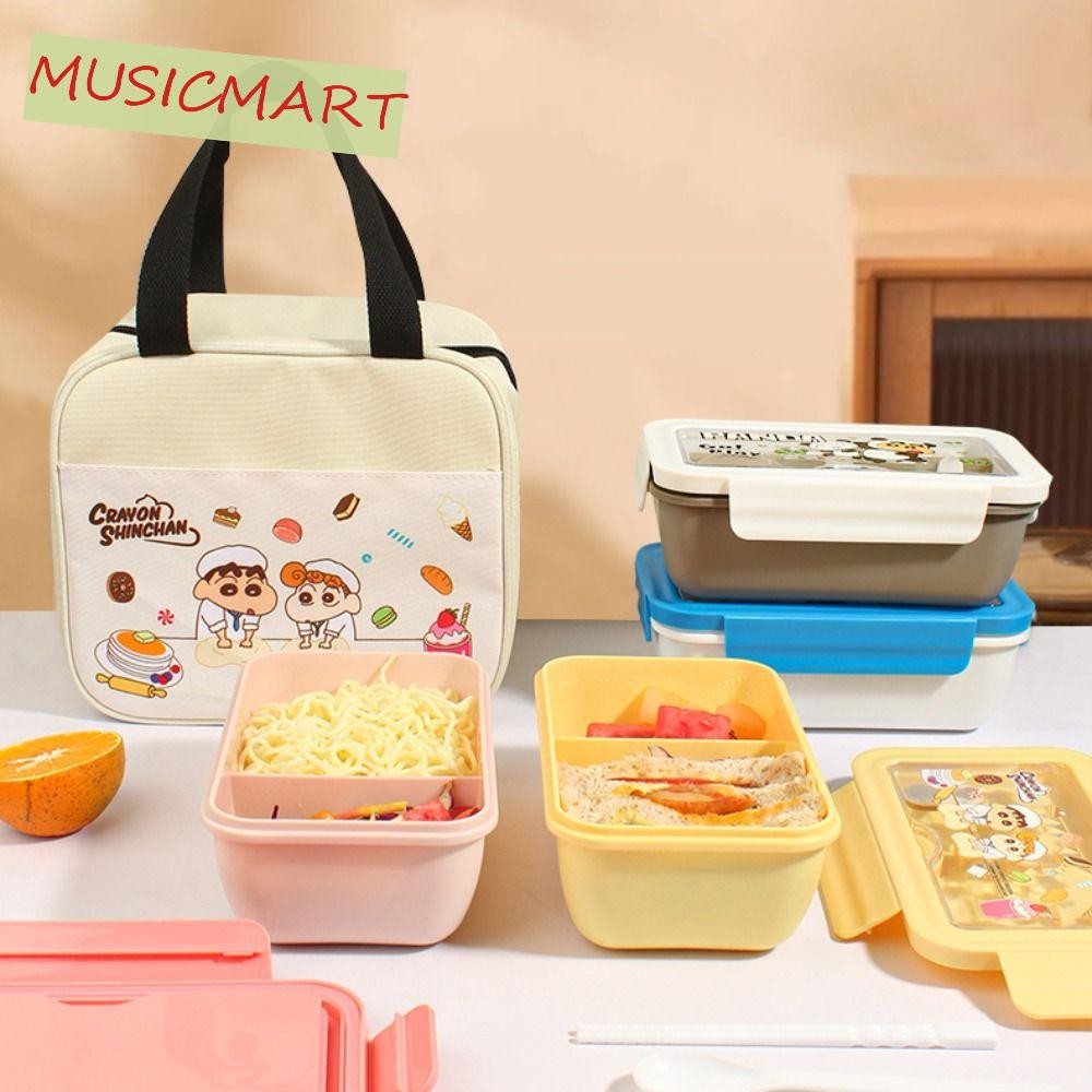Musicmart กล่องข้าว อุปกรณ์ปิคนิคกันน้ํา เครยอนชินจังถุงอาหารกลางวัน, การ์ตูนลําลองกระเป๋าโท้ตแบบพกพาโรงอาหารกระเป๋าตั้งแคมป์อาห