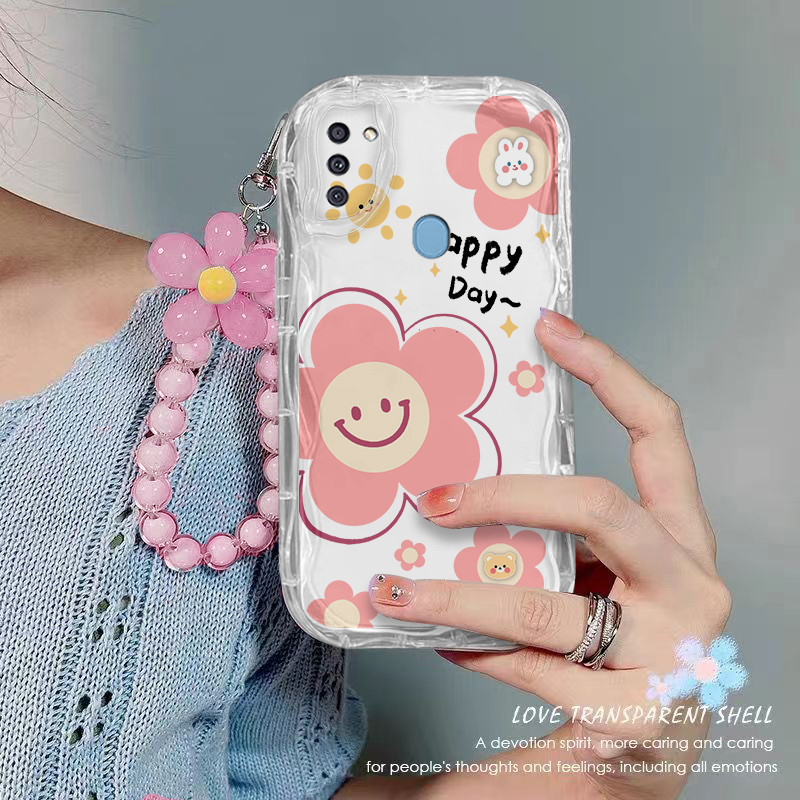 เคส SAMSUNG A11 ใส โทรศัพท์ กรณี ดอกไม้ เชือกห้อยลูกปัด เคสโทรศัพท์กันกระแทก โปร่งใส