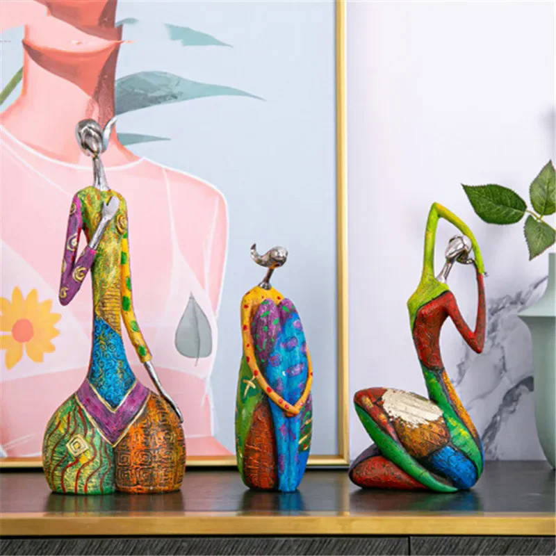 Painting Woman Resin Statue Figurines For Interior Home Decor Living Room Decoration Accessories Scu
