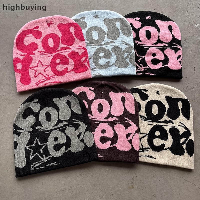 [ซื้อสูง] Vintage Y2K ขนสัตว์อะคริลิคถักหมวกผู้หญิงหมวกหมวกฤดูหนาวที่อบอุ่น Beanies Harajuku Hip Hop Casual Skullies กลางแจ้งใหม่สต็อก