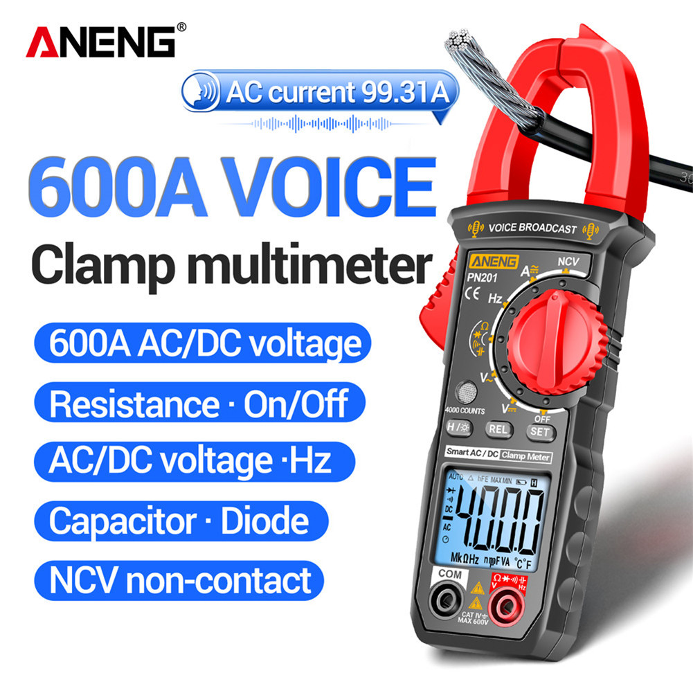 Aneng PN201 อัจฉริยะ Voice Broadcast Current Clamp 4000 นับ 600A AC/DC แอมป์มิเตอร์เครื่องทดสอบโวลต์ช่วงอัตโนมัติมัลติมิเตอร์ Clamp