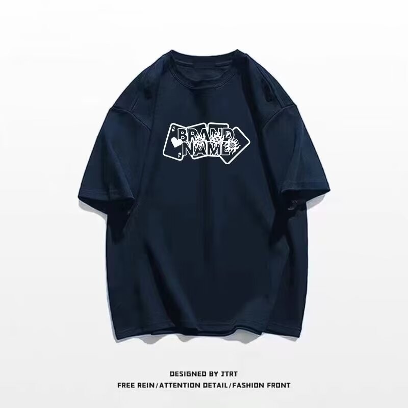 M-8XL Summer American Retro Trend Creative Design Poker Card Print Round Neck Short Sleeved T-shirt 