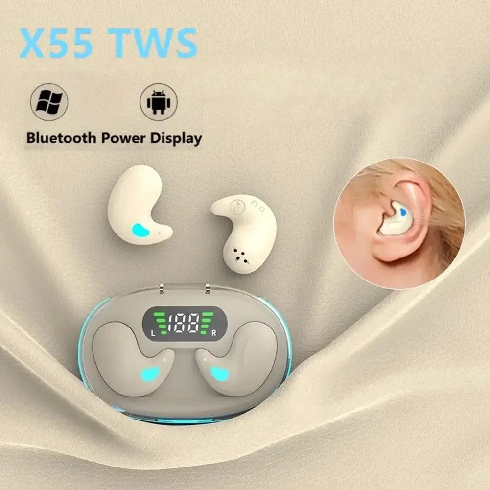 X55 TWS หูฟังไร้สายบลูทูธ Sleeping Eabuds กันน้ํา Hi-Fi เสียงตัดเสียงรบกวนพร้อมไมโครโฟน