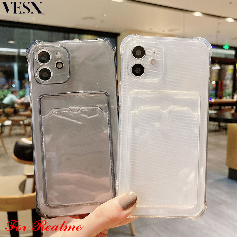 เคสกันกระแทกเคสใส่บัตร เคสซิลิโคนใส เคสใสทรงสี่เหลี่ยม Realme 12 12X 11 10 9 9i 8 8i 5 Pro+ Plus 4G 5G 2024