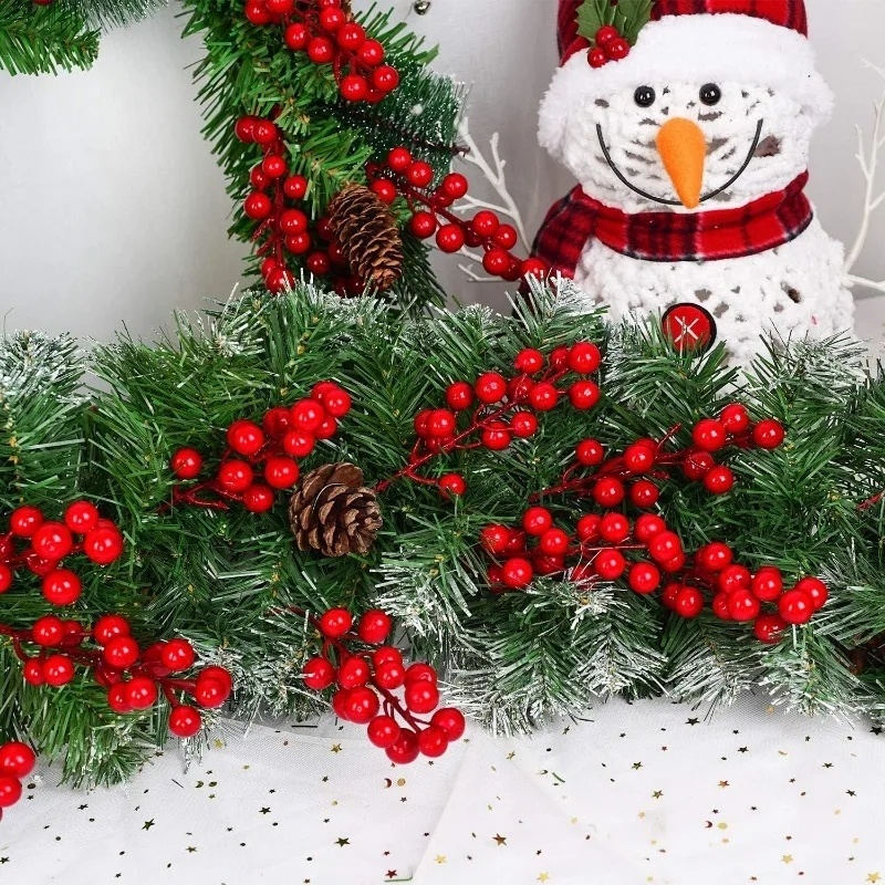 คริสต์มาส Red Berries สาขาประดิษฐ์ Holly Berry พืชดอกไม้พวงหรีดเครื่องประดับ Xmas Tree Decor