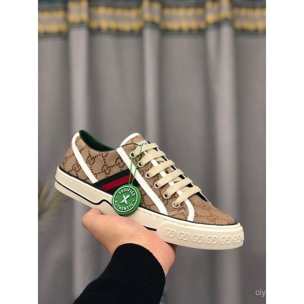 Gucci TENNIS 1977 Print Canvas SNEAKER Printed Retro Casual Sports Shoes CLASSIC Color Matching <xnj