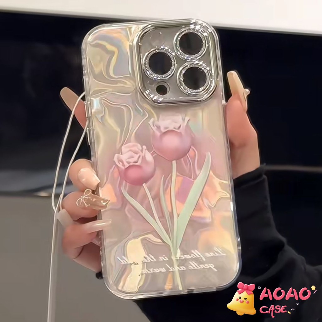 ดอกทิวลิปสดสดโรแมนติกระลอกอ่อนนุ่ม เคสiPhone 16 11 13 15 14 12 Pro Max XR 7Plus 16 15 7 8 14 Plus X XS Max SE 2022