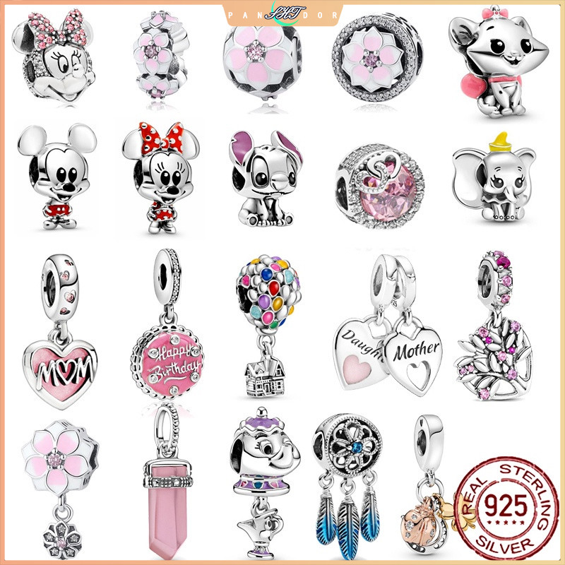 Charms ลูกปัดเงินสเตอร์ลิง 925 จี้สีชมพูหัวใจดอกไม้บอลลูน Infinity Love Charms Fit Original  สร้อยข้อมือ DIY ลูกปัดผู้หญิงเครื่องประดับ