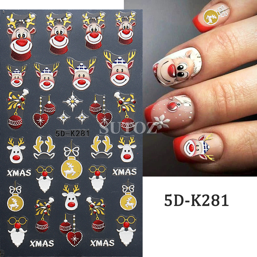 5d การ์ตูนกวางสติ๊กเกอร์ติดเล็บตกแต่งคริสต์มาสน่ารักหมี Penguins Bells ถุงมือเล็บ Sliders ปีใหม่เล็บ Decals NT5D-K281 - รูปที่ 5