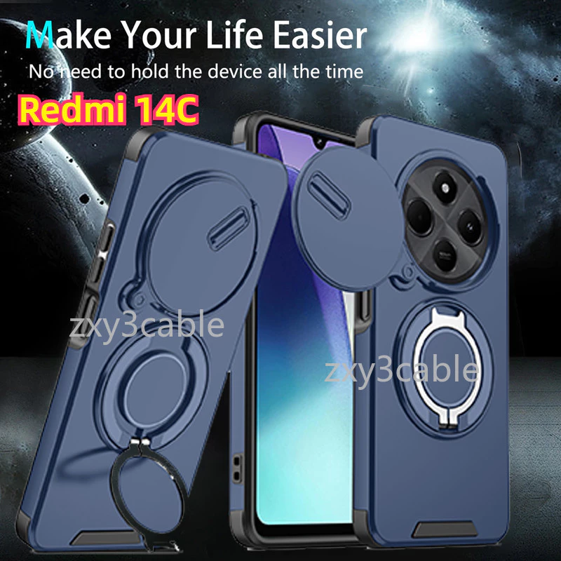 กันกระแทก Push Window สําหรับ Redmi 14C POCO C75 4G 2024 หรูหราแม่เหล็กสําหรับ Redmi14C 14 C XiaomiPOCOC75 C 75 Stand Holder ป้องกันกลับกรณี