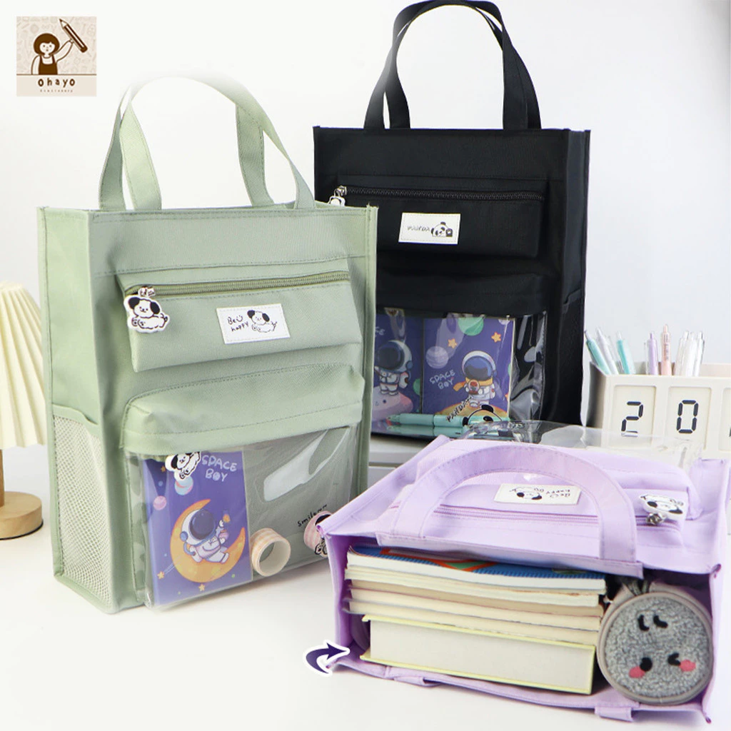 Ohayo แบบพกพาได้ เก็บหนังสือเรียนตำรา  ที่จัดระเบียบโฟลเดอร์ กระเป๋า ถุงเก็บมีซิป