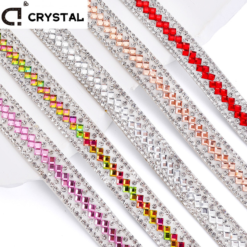 Self-adhesive 1yard/91 ซม.คริสตัลริบบิ้น Rhinestone Trim สําหรับ DIY เสื้อผ้ารองเท้ากระเป๋าชุดตกแต่ง