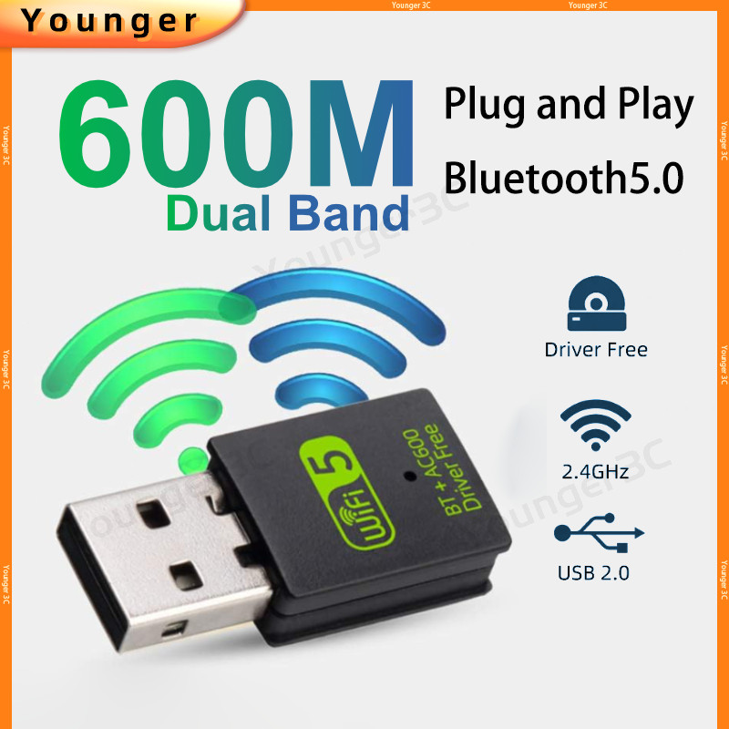 ฟรีไดร์เวอร์อะแดปเตอร์บลูทูธ USB WiFi,600Mbps Dual Band การ์ดเครือข่ายไร้สาย,ตัวรับสัญญาณ WiFi 2.4/5Ghz,มินิ WiFi Dongle สําหรับเดสก์ท็อป/แล็ปท็อป/PC
