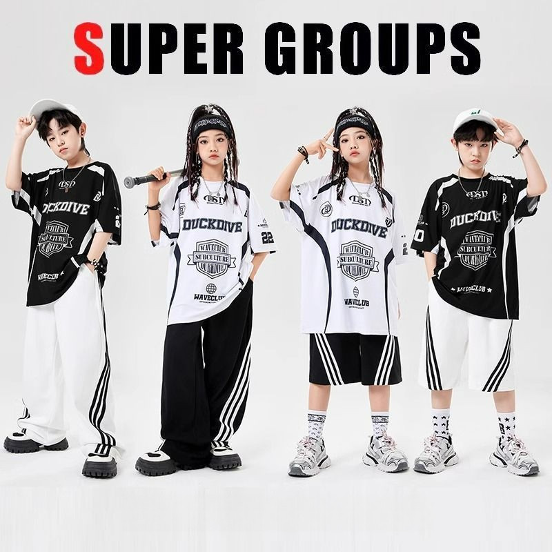 🍀 Street dance children's fashion performance, hip-hop fashion show, jazz T-shirt