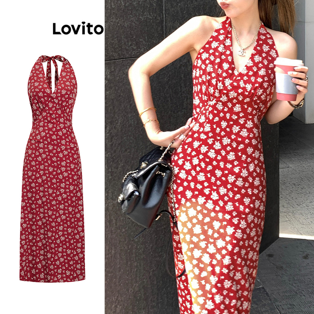 Lovito ดอกไม้ ลายเดซี่โรแมนติกโรแมนติกจีบผูกหลังชุดสำหรับผู้หญิง L106AD891