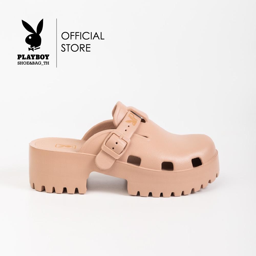 PLAYBOY รองเท้าแตะยางผู้หญิง รหัส ST-HS243C118 ดีไซน์รองเท้าสไตล์ หัวโตเสริมส้น สกรีนโลโก้ มี 3 สี สีดำ/สีชมพู/สีขาว