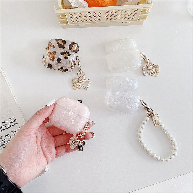 Dreamy สีสัน Glossy สําหรับ AirPod 4 ANC หูฟังสําหรับ AirPod 1/2/3/Pro Pro2 ชุดหูฟังกล่อง Pearl พวงกุญแจ