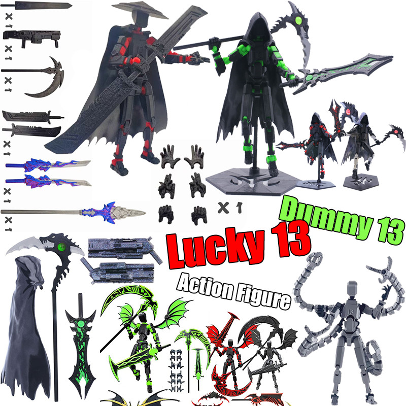 Dummy 13 DIY เสื้อคลุม Death Vs ดาบ 3D การพิมพ์ Lucky 13 Action Figure Dummy หุ่นยนต์ของเล่นรุ่น Movable Joints ประกอบของเล่นเด็กของขวัญ