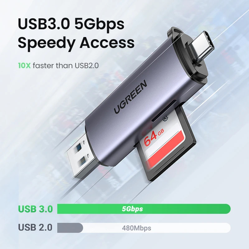 Ugreen เครื่องอ่านการ์ด USB 3.0 และ Type C ถึง SD เครื่องอ่านการ์ด Micro SD TF สําหรับเครื่องอ่านการ์ดหน่วยความจําคอมพิวเตอร์
