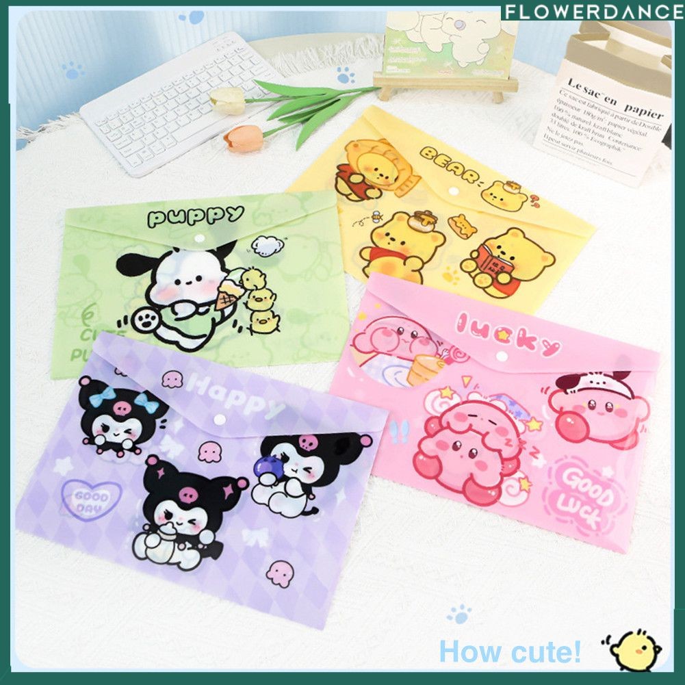 กระเป๋าใส่แฟ้มแบบใส Sanrio ลายการ์ตูนน่ารัก เหมาะสำหรับนักเรียน เครื่องเขียน แฟ้มจัดระเบียบ ดอกไม้