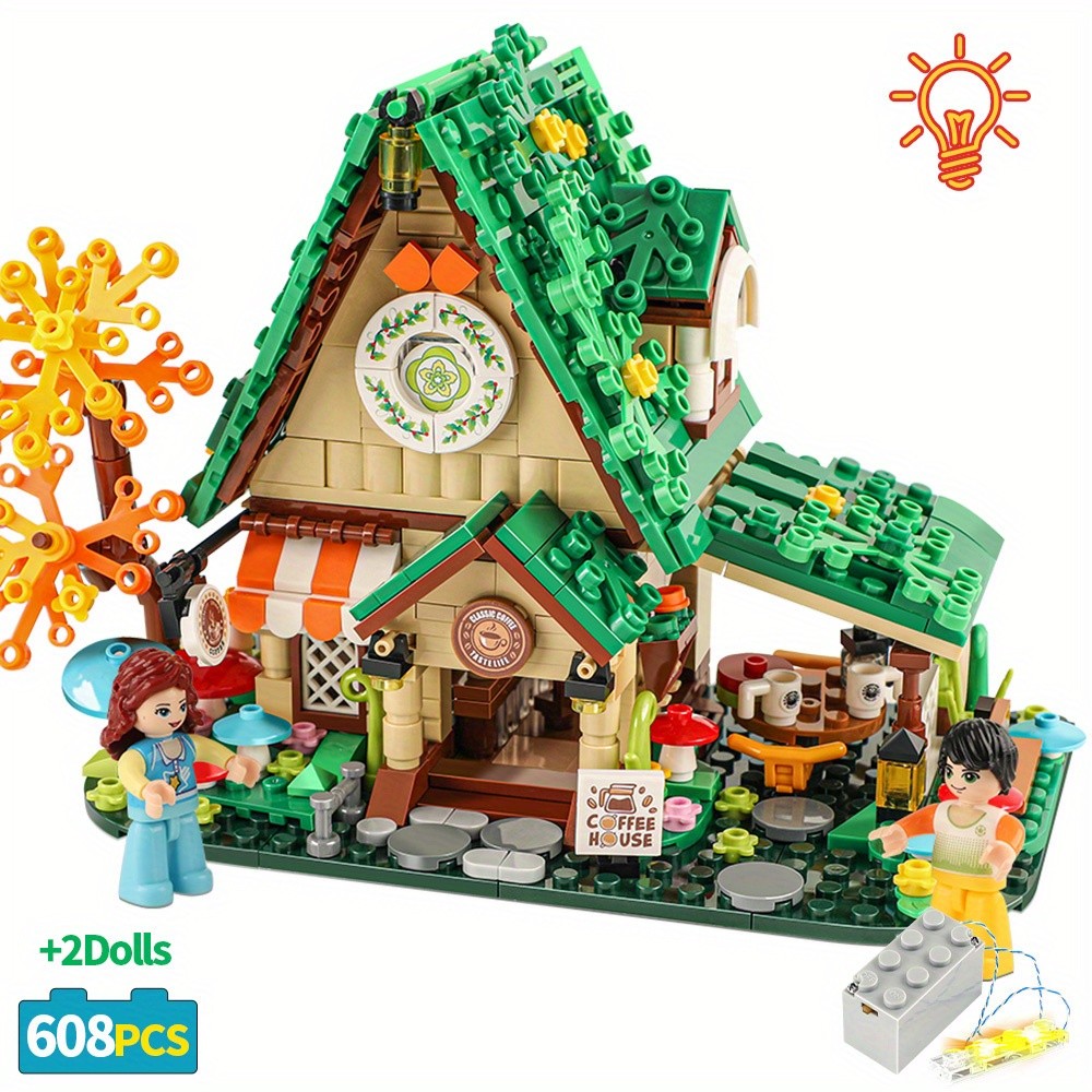 City Balloon Caffeine House Building Blocks Sunshine Garden Street View Series Friends Lighting Flower House LED ของเล่น DIY เด็ก