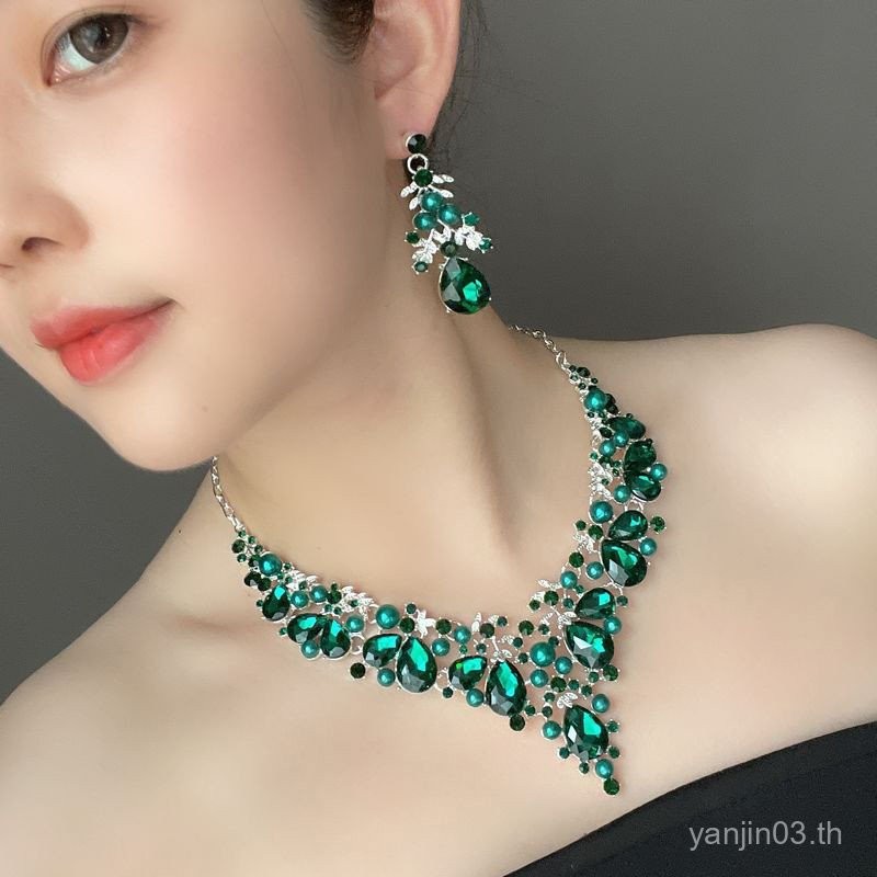 ชุดเครื่องประดับเพิร์ลพลอยเทียม สร้อยคอ ต่างหู โซ่กระดูก สำหรับเจ้าสาวและแฟชั่นหรู 8TFI