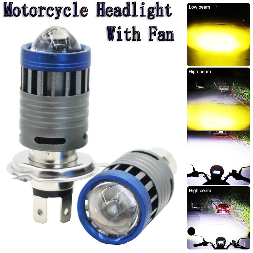 1Pcs Built-in Cooling Fan H4 BA20D H6 Motorcycle Headlight Lens Bulb HB2 Hi-Lo Beam Motorbike LED He