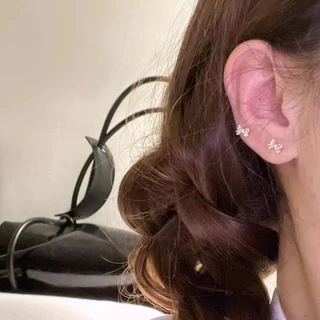 ต่างหูสีขาวสีชมพู.Blign.Bow.Piercing.Studs และอุปกรณ์เสริมสำหรับหูกระดูก