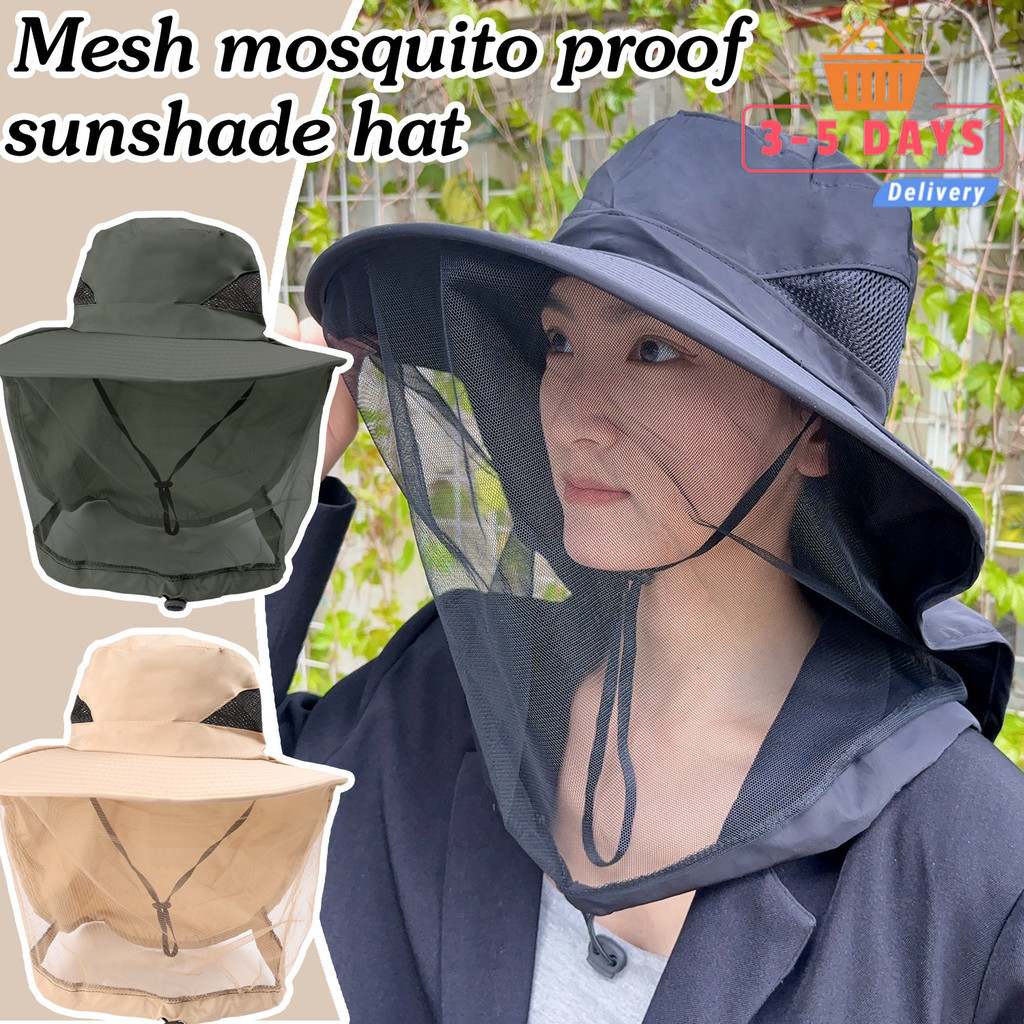 หมวกกันแดดกันยุง มีตาข่ายหดได้ ป้องกัน UV สำหรับเดินป่า ตกปลา ขี่จักรยาน ฝาครอบคอกันลม น้ำหนักเบาทราบทาง