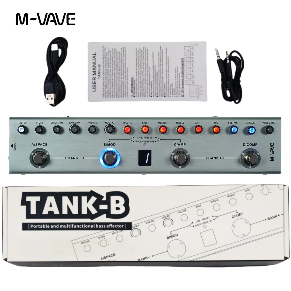 M-VAVE Tank-B Pro Bass โปรเซสเซอร์ | 36 Custom FX Chains + IR Cab Sim | 9 Preamp/8 Slot Studio Syste