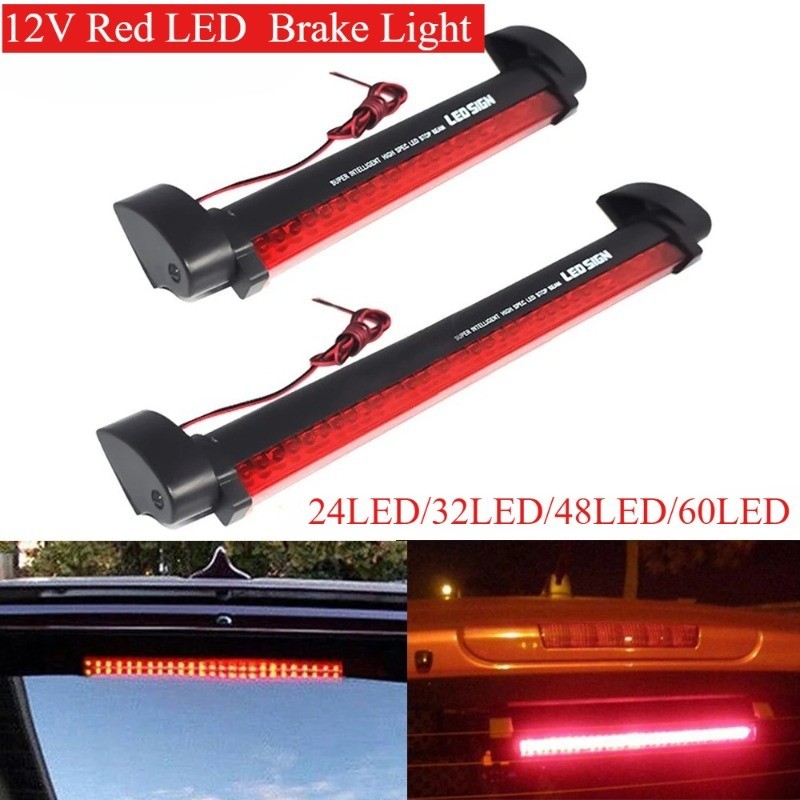 12โวลต์สีแดง นํา ไฟเบรกสามบาร์สูงหยุดไฟเตือนสากลพอดีสําหรับรถยนต์รถบรรทุกสัญญาณจอดรถด้านหลัง